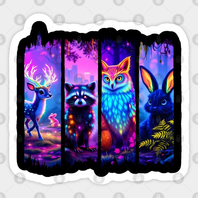 Forest Animals Vaporwave Synthwave Glitch Paint Stroke Sticker by Luxinda